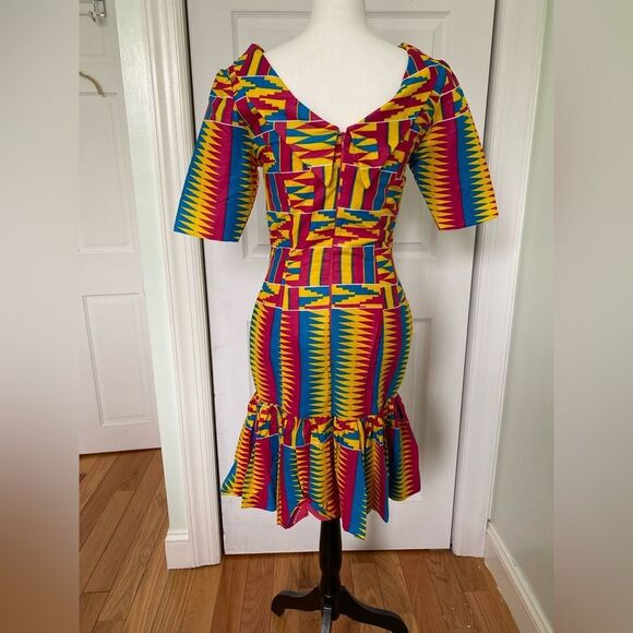Festive Colorful Kente Cloth Wiggle Dress - Picture 2 of 7